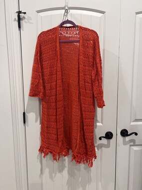 Torrid Women's Orange Crochet Open Front Fringe Cardigan Kimono